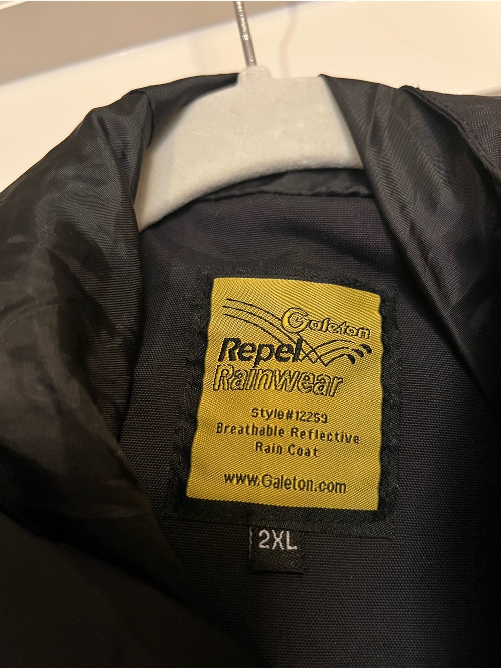 Men's Black Hooded Long Rain Jacket - Lightweight Waterproof Coat 2XL Reflective - Picture 4 of 7
